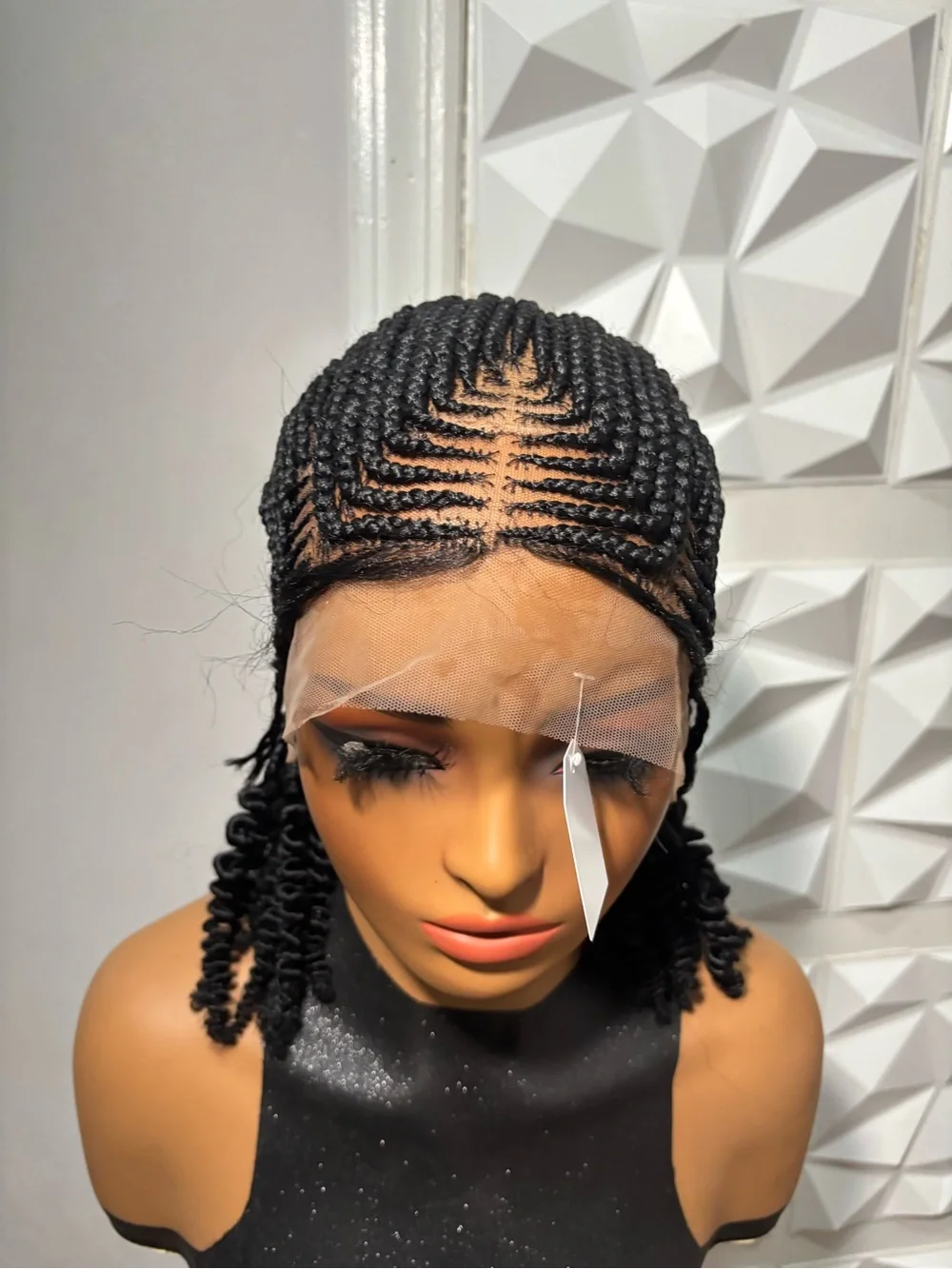 Short Handmade Cornrow Braided Wig with Curly Ends | Full Lace Braided Wig